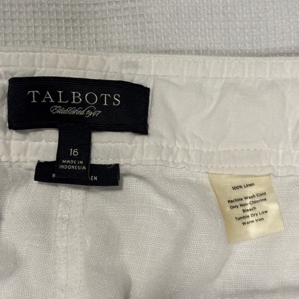 Talbots Pure Irish Linen Crop Pants Women Sz 16 White Lagenlook Beachy Classic - Picture 5 of 10